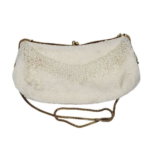 Vintage Walborg Beaded Formal Evening Bag Purse Pearlescent Iridescent Cream - Picture 1 of 9